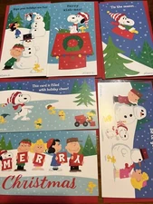 6 New Hallmark PEANUTS SNOOPY WOODSTOCK Money Holder Christmas Cards & Envelopes