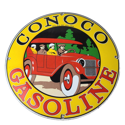 Vintage Conoco Gasoline Porcelain Sign - Automobile Gas Service Advertising Sign