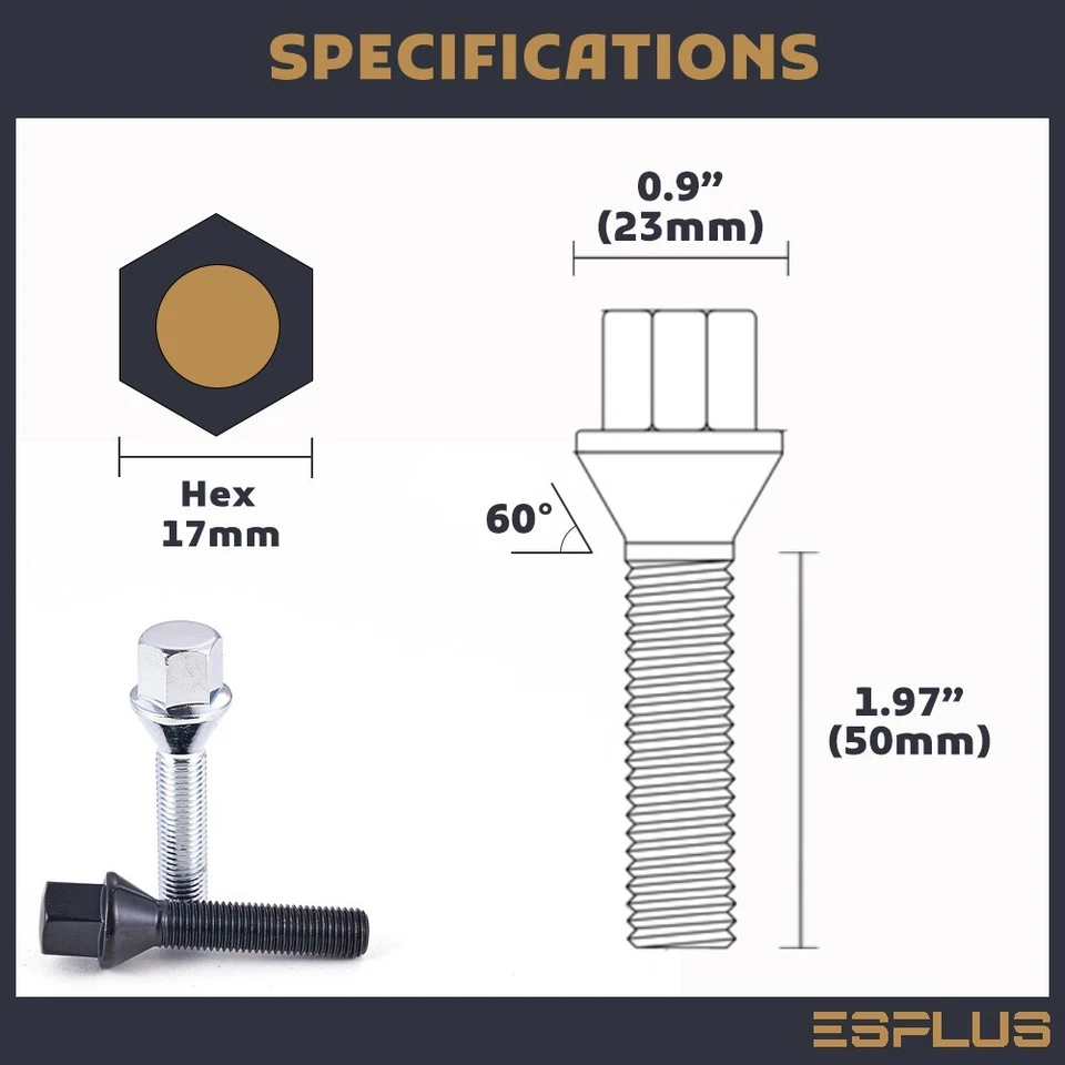 16 pernos Chevy M12x1.5 negros 50 mm aptos para Meriva/Clásico/Tornado con espaciadores de 20-24 Foto 4 de 4