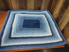 Crochet Handmade Blue White Large Granny Square Car Seat Baby Blanket 21"X23"