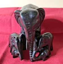 Elephant Family of 7 Elephants In a Circle Black Resin Figurine Stature