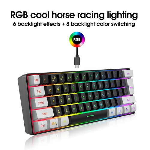 USB Keyboard Mouse Kit 61-key Wired RGB Backlight Computer Keyboard Colorful LED - Picture 16 of 24