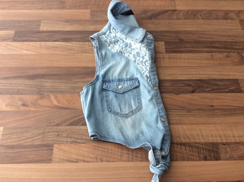 Miss Selfridge Sleeveless Soft Light Denim Shirt With Lace Detail size 10. - Picture 3 of 3