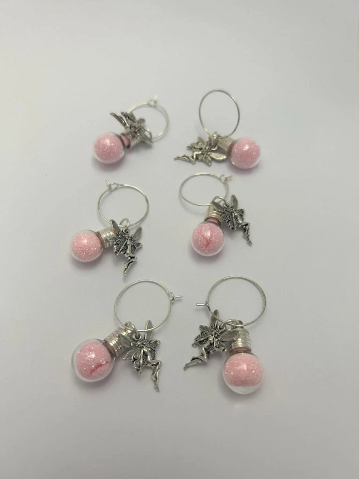 Miniatura Hada Botella Vino Dijes Rosa Hada Polvo Brillo y Hada X 6 Lindo Foto 4 de 4