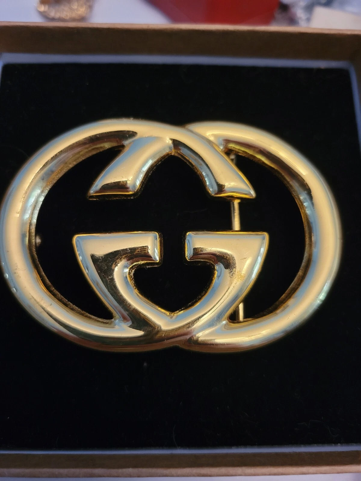 Grande boucle de ceinture vintage authentique Gucci Goldtone années 70 fabriquée en Italie
