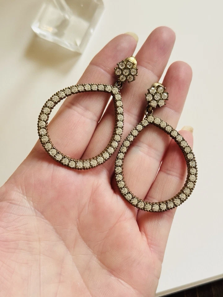 Pendientes Nolan Miller Regal Aro Cristal Colgante Clip Oro Estrás Firmado Raro Foto 3 de 4