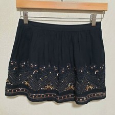 Abercrombie  Fitch Navy Embroidered Rhinestone Bead Embellished Mini Skirt XS