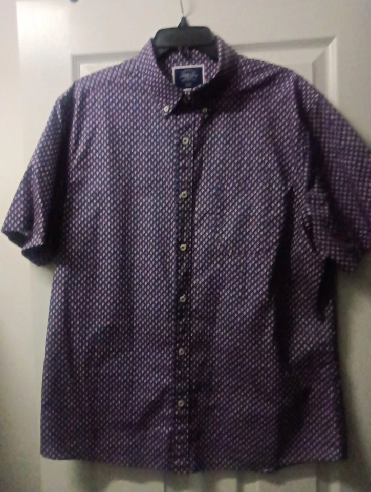 Camisa Charles Tyrwhitt Para Hombres XL Azul Geométrica Calce Ajustado Cuello Abotonado Foto 2 de 4
