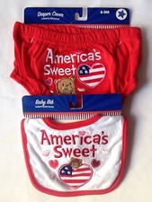 AMERICA'S SWEET HEART 2 PIECE DIAPER COVER AND BIB SET RED WHITE BLUE 6-9M-NEW