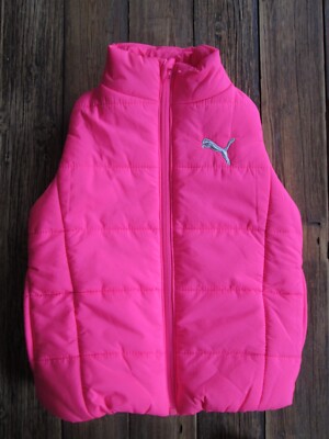 PUMA Girls Puffer Vest 3-4 XXS Hot Pink Full Zip Florescent Quilted Logo Zipper