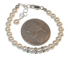 4mm CREAM Pearl Bracelet NEWBORN BABY Sterling Silver Swarovski Elements