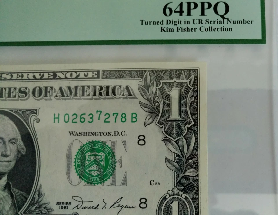FR 1911-H 1981 $1 ERROR FEDERAL RESERVE NOTE PCGS 64 PPQ Turned Digit in serial# - Image 2 of 4