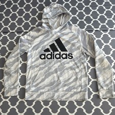Adidas Hoodie Youth Large Gray  White Camouflage Long Sleeve Breathable Boys