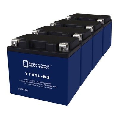 Mighty Max YTX5L-BSLIFEPO4 Lithium, Replaces Yamaha YFM110 Raptor 24-25 - 4 Pack