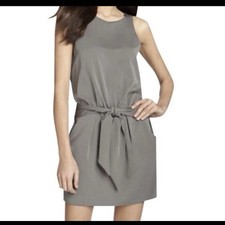 Theory Cristal Lifestyle Night Out Silk Dress Pockets Sleeveless Gray Sz 6