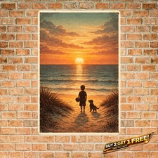 Sunset Beach Scene Metal Sign 12x8 Iron Wall Decor Tranquil Coastal Art Plaque