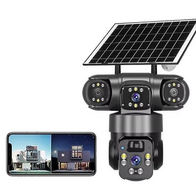 4K Triple Lens Solar Überwachungskamera mit integriertem Lautsprecher Mikrofon
