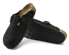 New Birkenstock Boston Black Suede Leather Soft Footbed Clog Unisex Shoes 37-45