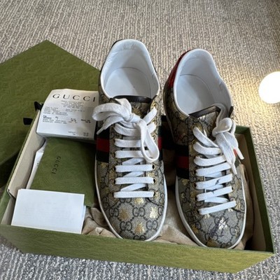 Gucci Ace GG Supreme Bee Men's Sneakers Beige Gold Red Green Canvas Lace Up
