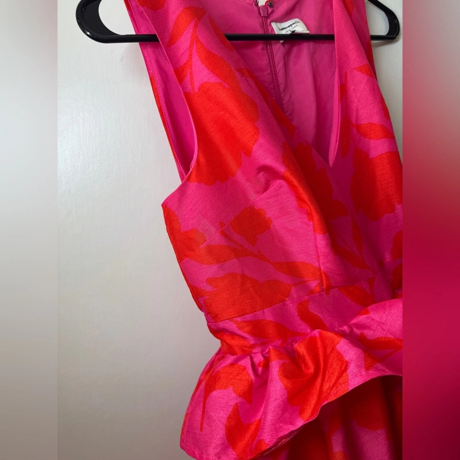 Abito midi cocktail Kate Spade X Target classico rosa floreale rosa arancione peplo 4