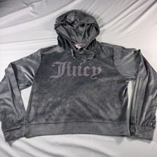 Juicy Couture Sleepwear Bedazzled Velour Hoodie VTG Y2K Womens L Gray
