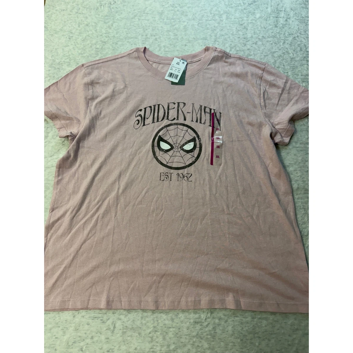 Maglietta Marvel Avengers Classic – Spiderman A Strisce, Grigio Melange, Maniche Arrotolate, Taglia XL Donna