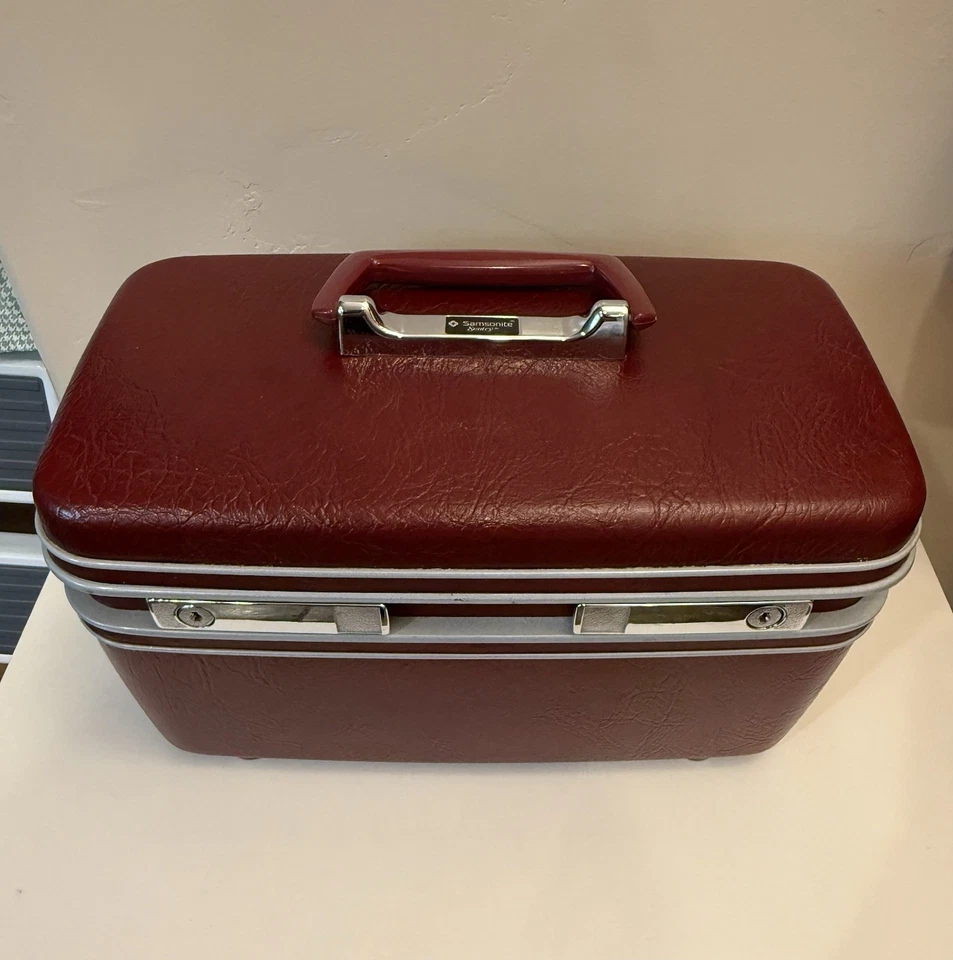 VTG Samsonite Sentry Maroon Cosmetic Travel Hard Shell Luggage Case No Key - Image 2 of 4