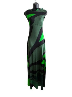 issa london maxi dress Issa London Size 2 Silk Black Green Halter Neck Maxi Dress Formal Party Y2K