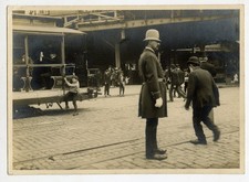 Vintage 1900s Chaotic Street Scene, Cop, Streetcar, Bum, Under Bowery NYC Photo