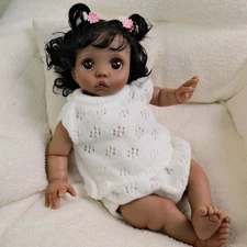 Lifelike Black Reborn Baby Dolls 16" Cute Soft Body With Big Eyes Handmade Gifts