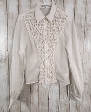 ANNE FONTAINE Blouse Sz 3 Ruffle Button 100 Cotton White FRANCE Coquette Fairy