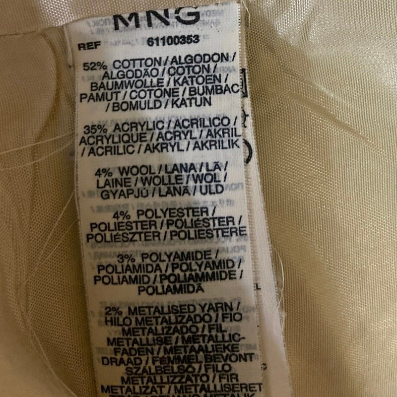 Mango Yellow Tweed Open Front Long Sleeve Career Business Blazer Suit Jacket L thumbnail 6