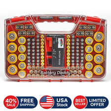 Battery Organizer Storage Case Box with Tester Holds 180 Batteries Double Sided
