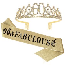 60 And Fabulous Birthday Set, Gold Tiara For Women, 60th Party Decor
