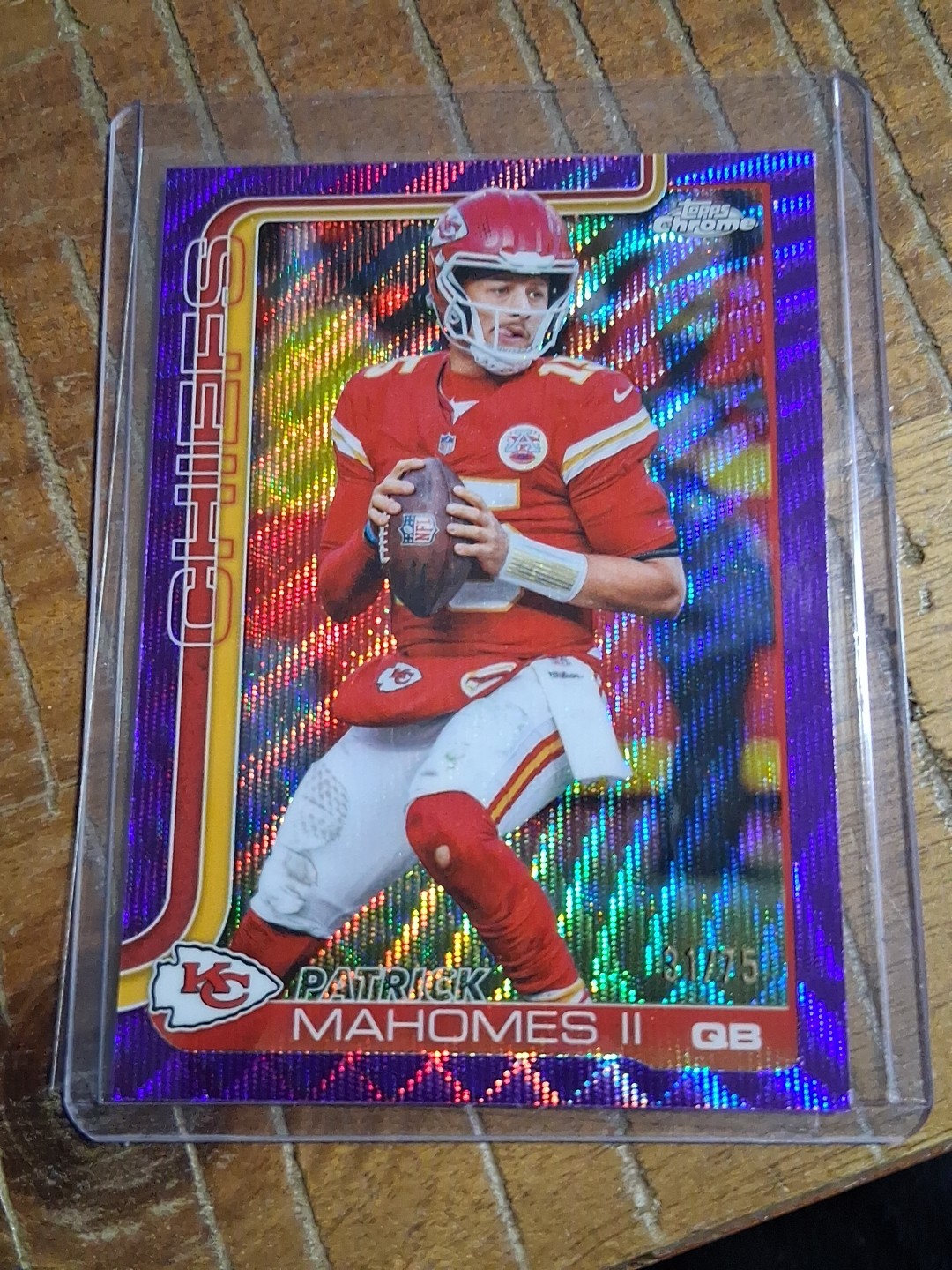2025 Topps Chrome NFL Patrick Mahomes Purple Wave Refractor /75