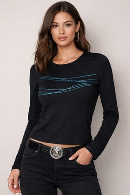 Versace Jeans Couture Top XS Black Stretch Long Sleeve Graphic