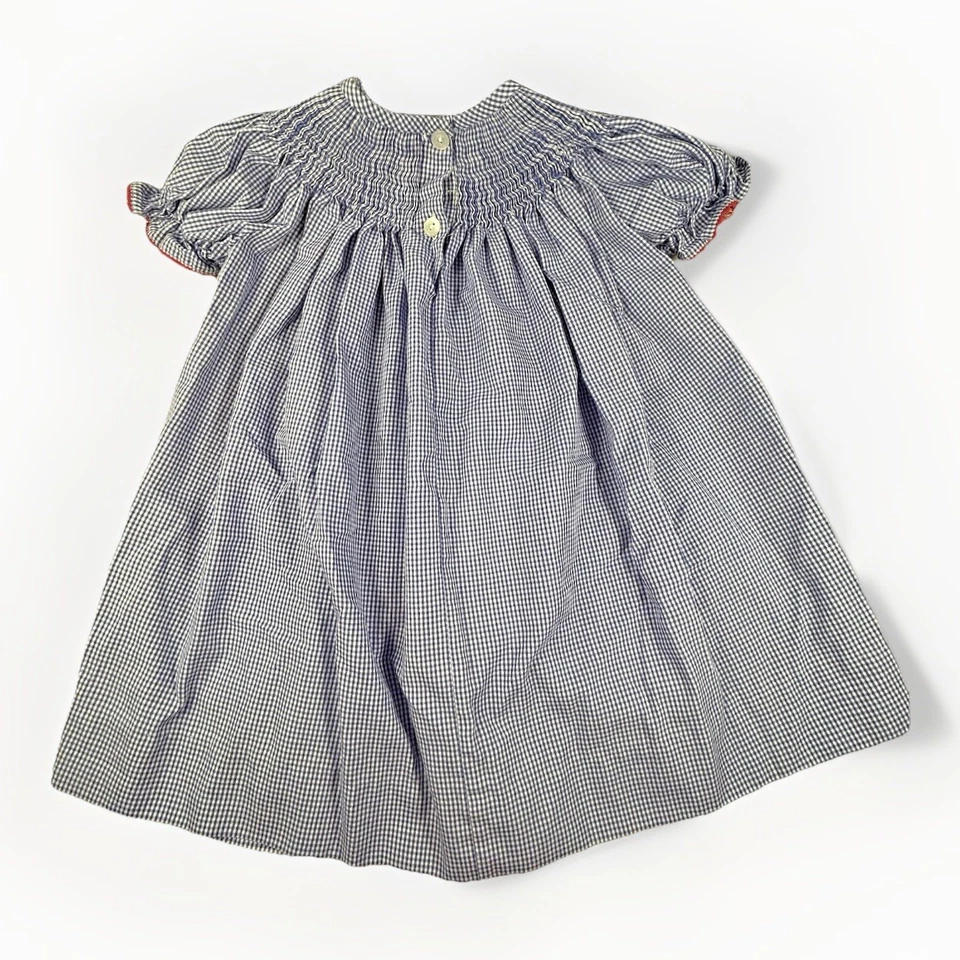 Girls 12M Vive La Fete Smocked OLE MISS Bishop Dress Gingham Blue White Red - Image 3 of 4