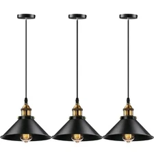 3 Black Pendant Lights Kitchen Island, Modern Industrial Farmhouse Pendant Light