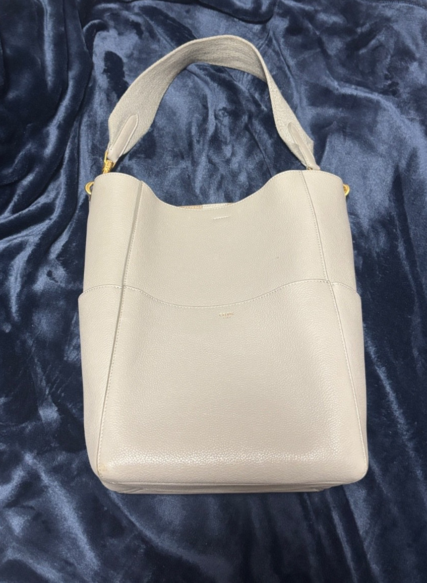 Celine Seau Sangle Bucket Bag in grey soft grained calfskin leather with gold