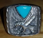Ted Ott Ring Vintage Sterling Silver 925 Turquoise American Eagle Carved 11