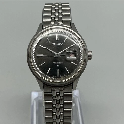 Vintage Seiko Womens Watch 27mm Black Dial Date Stainless Manual Wind 2118-0340