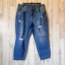 Jag Carter Girlfriend Denim Blue Jeans 16W Medium Wash Distressed Raw Hem Casual