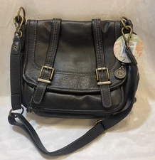 The Sak, Silverlake, Large Black Leather Messenger/Cross Body Bag 14x13in, NEW