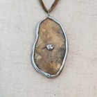 lake michigan stone necklace artisan made leather cord silver metalwork fish...