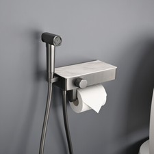 ABS Gray Handheld Bidet Sprayer Brass Bathroom Cold Hot Water Mixer Paper Holder