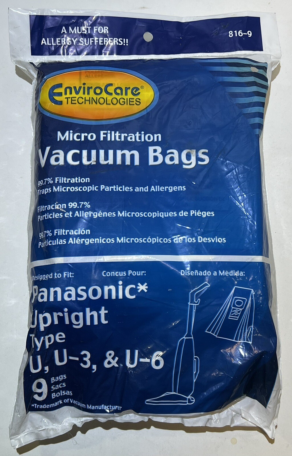 Vacuum Bags For Panasonic Types U, U3, U6 9 Pack NEW & SEALED eBay
