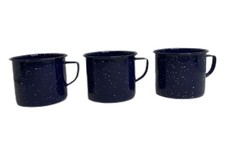 VTG Enamelware Blue Graniteware Coffee Tea Mug Cup Camping Rustic Lot Of 3
