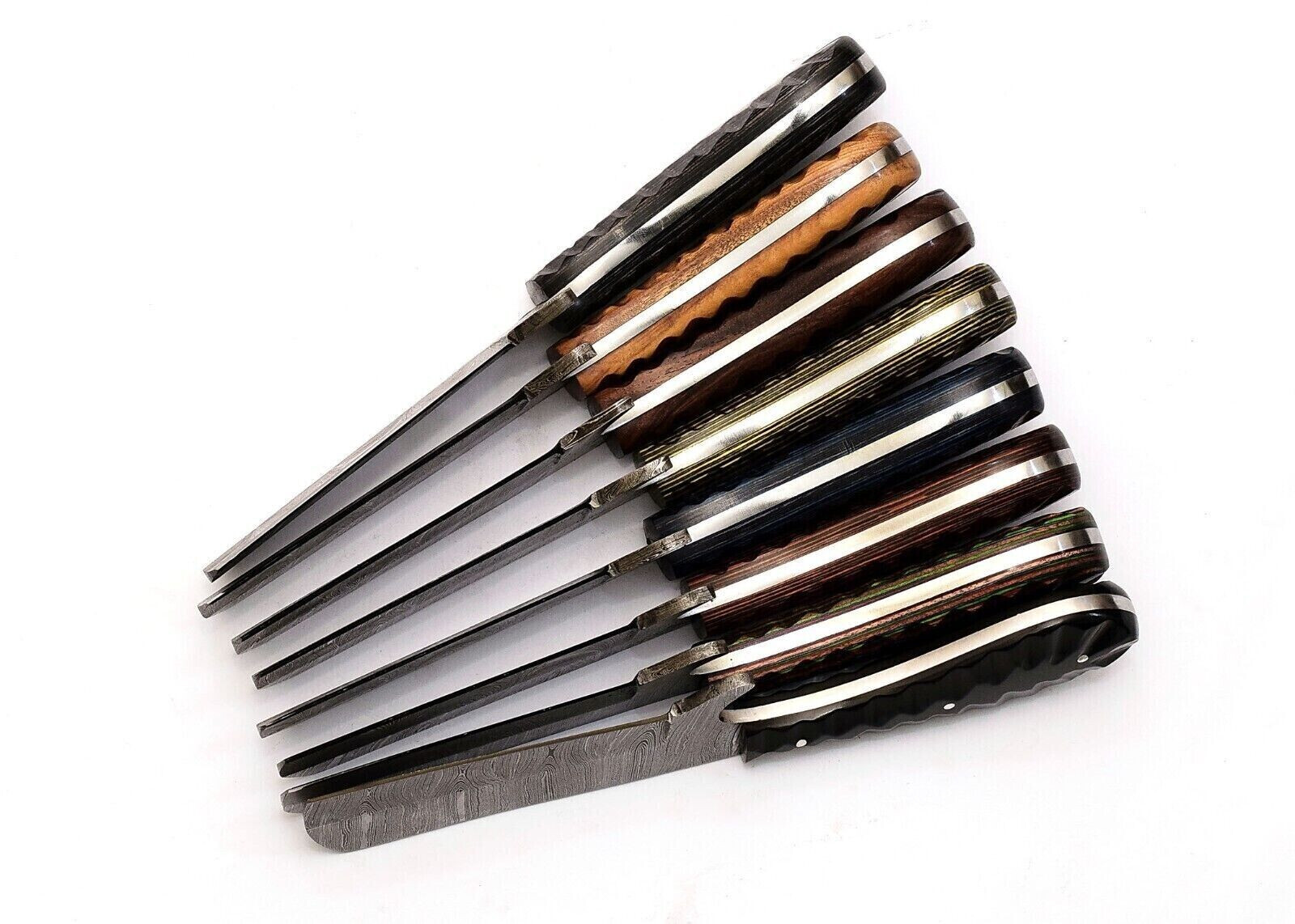 Lot Of 8 Custom HAND DAMASCUS, Cowboy Bull Cutter Knife With