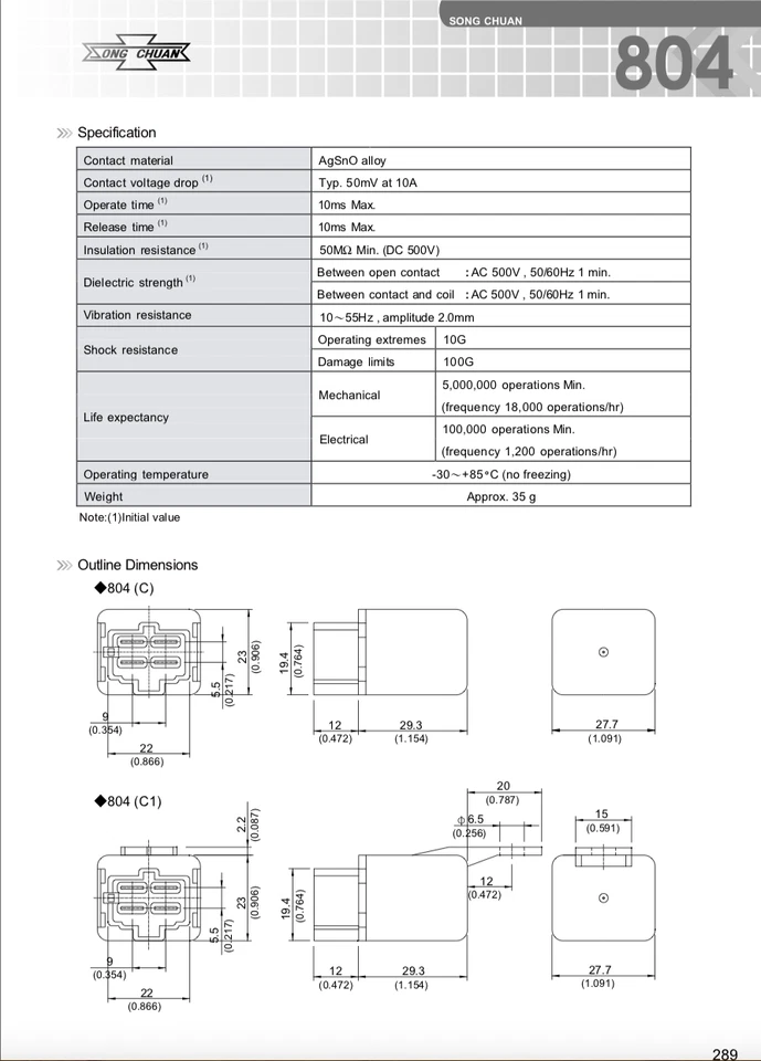 2 Song Chuan Power Relays & Connectors 804-1A-C1 30A Coil=12VDC FREE US SHIPPING - Image 3 of 4