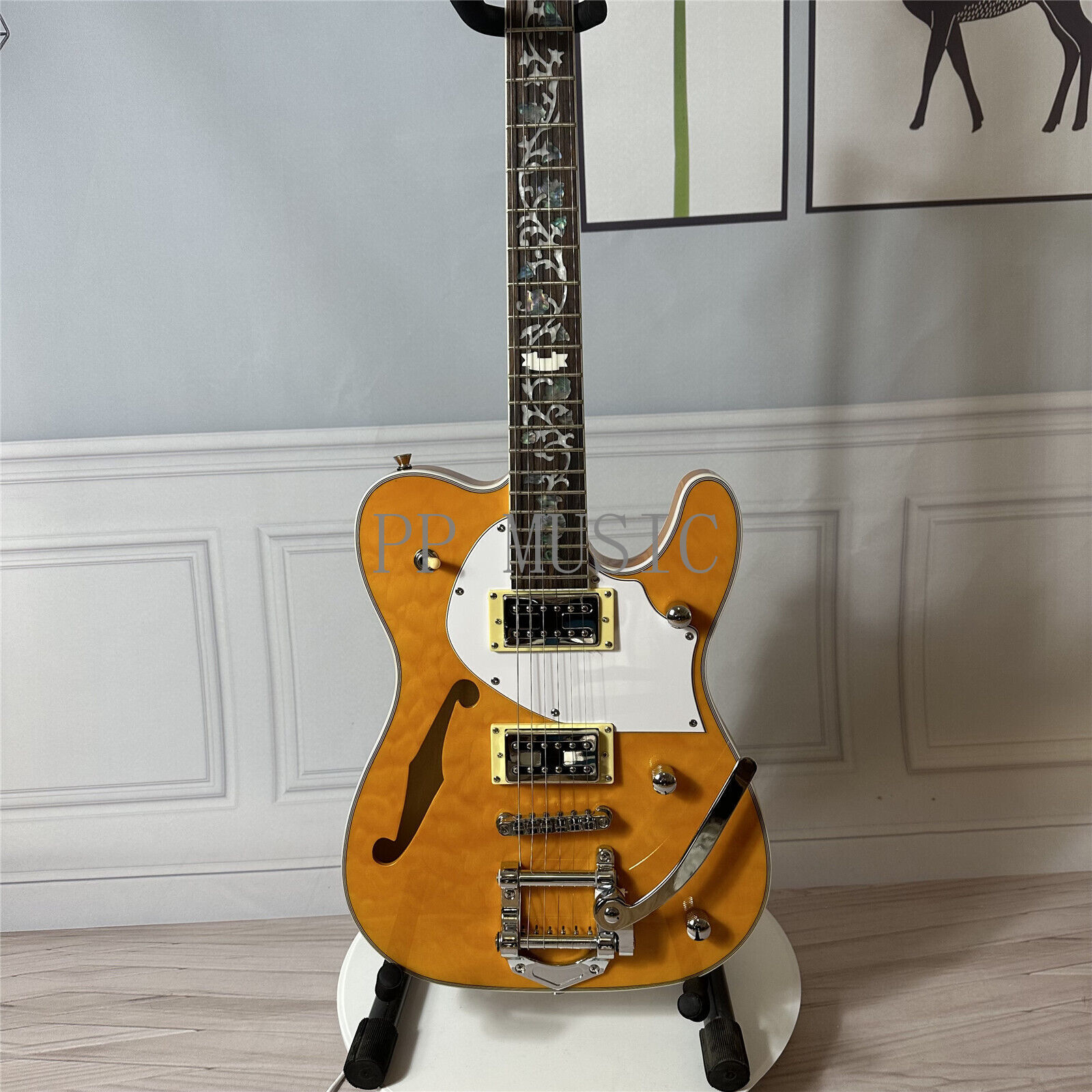 Zuwei Semi Hollow F Hole TL Style Electric Guitar Quilted Maple Top